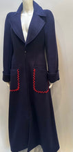 Load image into Gallery viewer, Chanel Vintage 97A 1997 Fall Navy Blue Red Trim Long Heavy Wool Winter Coat FR 38 US 4
