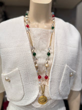 Load image into Gallery viewer, Chanel 98P 1998 Spring Vintage Gripoix Pearl Gold Metal Long Logo Necklace
