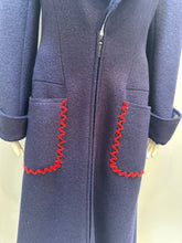 Load image into Gallery viewer, Chanel Vintage 97A 1997 Fall Navy Blue Red Trim Long Heavy Wool Winter Coat FR 38 US 4
