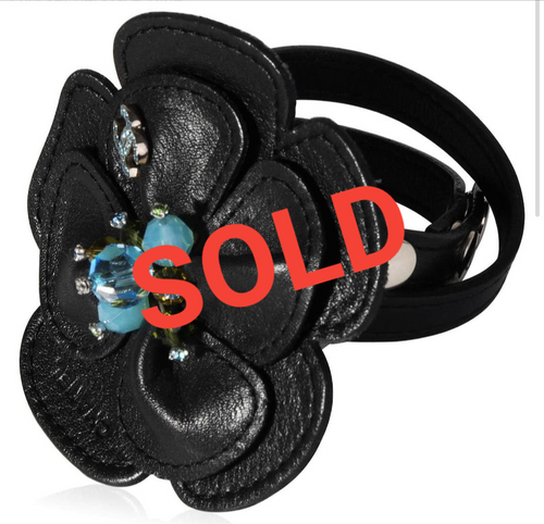 Rare Chanel 05A 2005 Fall Black Camellia Flower Leather Necklace/Bracelet