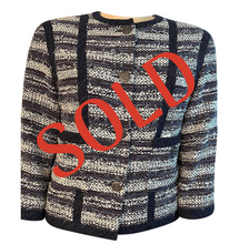 Load image into Gallery viewer, Chanel 2013 Blue White Striped Tweed Jacket US 10/12