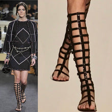 Load image into Gallery viewer, Editing (Elisa Layaway) Chanel Gladiator 15S 2015 Summer Strap Flat Sandal Boots Dark Grey Suede Leather EU 37.5 US 7
