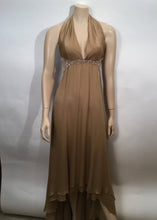 Load image into Gallery viewer, Frisky Chanel 2003 03P Spring Vintage Beige Sequin Halter Backless Long Chiffon Silk gown FR 38 US 4