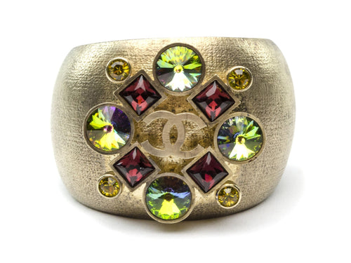Rare Chanel 03A 2003 Fall brushed gold jeweled cuff bracelet