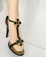Load image into Gallery viewer, Chanel 07P Spring Gripoix Jewel black patent leather strap Heels w/ box EU 38.5 US 7/7.5