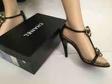 Load image into Gallery viewer, Chanel 07P Spring Gripoix Jewel black patent leather strap Heels w/ box EU 38.5 US 7/7.5