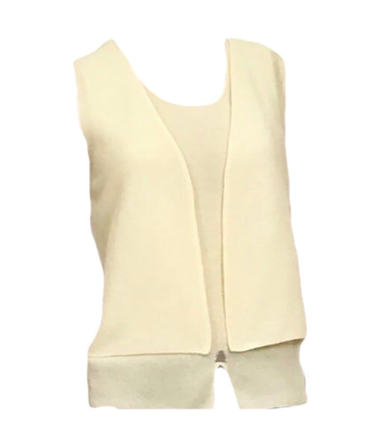 Chanel vintage 00C 2000 Cruise Resort Pastel Pale Yellow Short Sleeve Twinset Blouse Tank Top FR 36 US 4