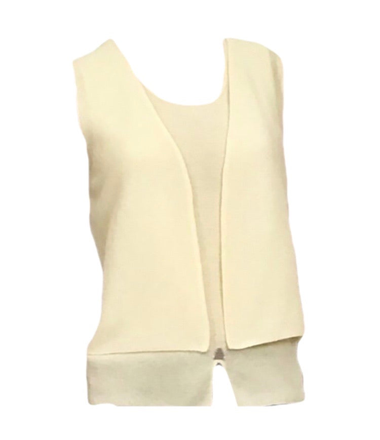 Chanel vintage 00C 2000 Cruise Resort Pastel Pale Yellow Short Sleeve Twinset Blouse Tank Top FR 36 US 4
