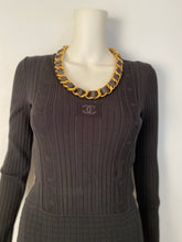 Load image into Gallery viewer, 95A Chanel Vintage Rare black leather gold metal chain belt necklace Accessory Small Sz 2