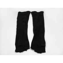 Load image into Gallery viewer, Rare! Chanel Long Fingerless Black Suede leather 08, 2008 Gold CC Logos Caged Gloves Sz 7.5