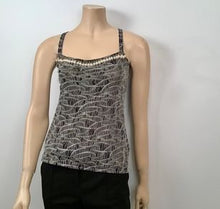 Load image into Gallery viewer, Chanel 05A 2005 Fall pearl trim Lace overlay Black Tank Top Camisole Blouse FR 40 US 6