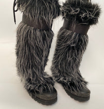 Load image into Gallery viewer, Chanel vintage 2002 Fantasy Fur Yeti gray knee high snow boots US size 7/7.5
