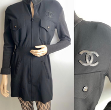 Load image into Gallery viewer, Vintage Chanel Boutique Black CC short mini zip up Dress US 10