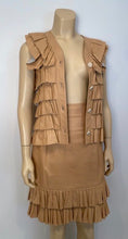 Load image into Gallery viewer, Vintage Chanel 01A, 2001 Fall Ruffle Beige Tan Leather Skirt Vest Dress Suit Set FR 36 US 4/6