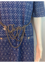 Load image into Gallery viewer, Chanel Blue White Silver Sparkle Geometric Stretch Dress FR 36 US 2/4/6