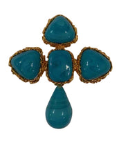 Load image into Gallery viewer, 1989 Collection 28 Large Vintage Chanel CC Turquoise Stone Gold Plated Cross