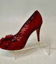 Load image into Gallery viewer, Chanel Light Red Lace Satin Heels EU 39C US 8.5/9