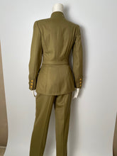 Load image into Gallery viewer, 96A, 1996 Fall Vintage Chanel Rare Military Olive Green Belted Jacket Pant Suit Set FR 36