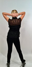 Load image into Gallery viewer, Chanel 04P 2004 Spring Black Sheer Lace Pearl Top Blouse lace, pearls,rufflesUS 6