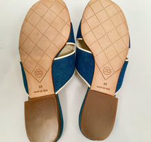 Load image into Gallery viewer, Chanel Denim camellia Flower Slip On Sandals Slides EU 38 US 7.5
