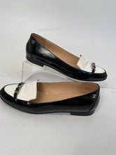 Load image into Gallery viewer, Chanel White Black Chain Patent Leather Loafers Flat Shoes EU 38 US 7.5/8 Narrow