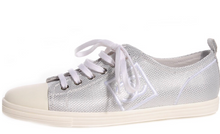 Load image into Gallery viewer, Chanel 10C, 2010 Cruise Resort Silver Metallic Canvas Woven CC Logo Tennis Shoes EU 41 US 10/11