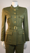 Load image into Gallery viewer, 96A, 1996 Fall Vintage Chanel Rare Military Olive Green Belted Jacket Pant Suit Set FR 36