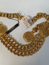 Load image into Gallery viewer, NWT New Chanel 94A gold medallion chain strand belt necklace accessory