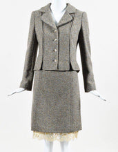 Load image into Gallery viewer, Chanel Vintage 03A, 2003 Fall Autumn Brown Tweed Lace Jacket Blazer Skirt Suit Set FR 48 US 14/16