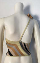 Load image into Gallery viewer, Chanel 01P, 2001 Spring Camellia ribbed shoulder striped top blouse FR 38