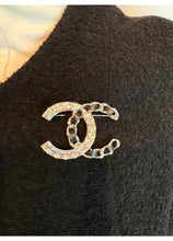 Load image into Gallery viewer, Chanel 2018 Black Woven Lambskin CC Crystal Baguette Pin Brooch