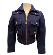 Load image into Gallery viewer, NWT Chanel 05P 2005 Spring short Sporty Navy Blue jacket logo zippers FR 36