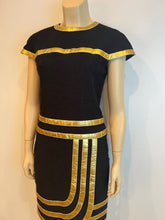 Load image into Gallery viewer, NWT Chanel 19A 2019 Fall Paris Egypt Runway Black Gold Trim Dress FR 34 US 4