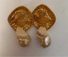 Load image into Gallery viewer, Chanel Vintage Red poured glass Gripoix Dangle pearl drop Clip On Earrings
