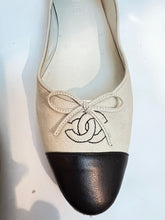 Load image into Gallery viewer, Chanel Ballerina Flats Ivory and Black Canvas CC Shoes EU 39.5 US 8.5