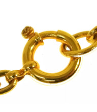 Load image into Gallery viewer, 94A Vintage Chanel poured glass Cabechon stones Cross Tassel CC Pendant tassel Necklace Red Green Gold Metal