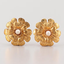 Load image into Gallery viewer, 1980’s Collection 23 Vintage Chanel Clip On Gold Pearl Camellia Earrings