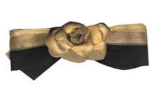 Load image into Gallery viewer, Chanel 12P, 2012 Spring Black Gold Camellia Flower Barrette Hair Accessory Clip