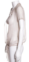 Load image into Gallery viewer, Chanel 04C 2004 Cruise Silk Chiffon Short Sleeve Sheer Drawstring Beige Ecru Blouse Top FR 36 US 2/4