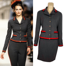 Load image into Gallery viewer, 94A 1994 Fall Very Rare Vintage Chanel Skirt Suit in Grey/Red/Black FR 42 US 6/8