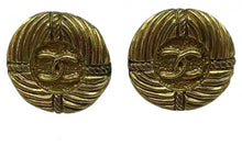 Load image into Gallery viewer, 1980’s Rare! Chanel Vintage Round Anchor Gold Metal CC Logo Clip On Earrings