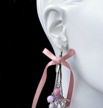 Load image into Gallery viewer, Chanel extra long pink 07C Ribbon bead &amp; Crystal logo earrings