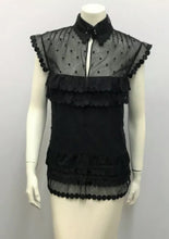 Load image into Gallery viewer, Chanel 04P 2004 Spring Black Sheer Lace Pearl Top Blouse lace, pearls,rufflesUS 6