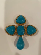Load image into Gallery viewer, 1989 Collection 28 Large Vintage Chanel CC Turquoise Stone Gold Plated Cross