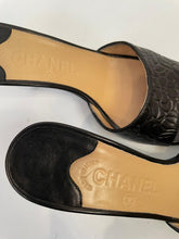 Load image into Gallery viewer, Chanel Black Leather Camellia Heel Slides EU 39 US 8.5 Wide