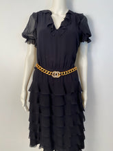 Load image into Gallery viewer, Chanel 01P 2001 Spring Navy Blue Silk Chiffon Ruffle short sleeve dress FR 38 US 4