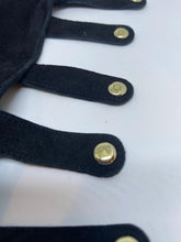Load image into Gallery viewer, Rare! Chanel Long Fingerless Black Suede leather 08, 2008 Gold CC Logos Caged Gloves Sz 7.5