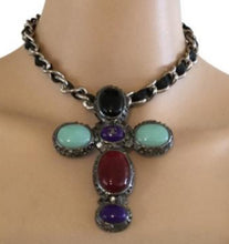 Load image into Gallery viewer, Chanel vintage 03A 2003 Fall Gripoix multicolor Glass Stone Oversized Cross Brooch Pin