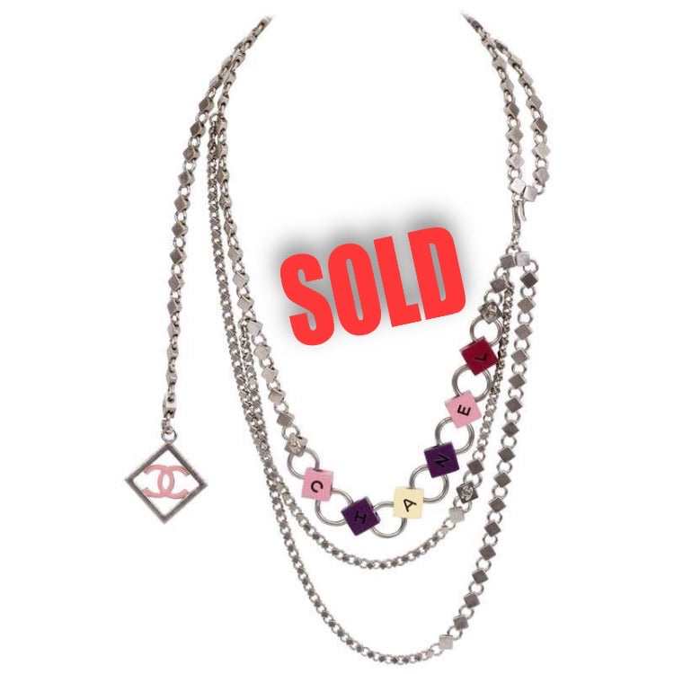 Chanel 04P Spring Multi strand accessory CC Logo Silver Chain Belt Necklace