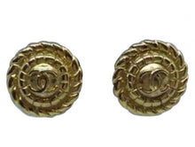 Load image into Gallery viewer, 1989 Chanel Vintage Clip on Round Gold Metal CC logo Earrings